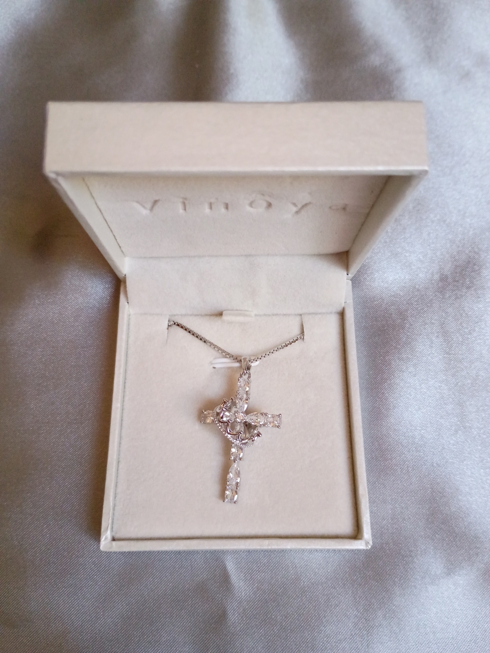 925 Sterling Silver Crown Cross Necklace – CZ Religious Pendant w/ Gift Box